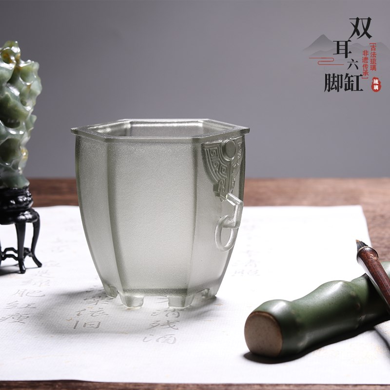 琉璃双耳缸香炉烛台毛笔笔洗圆鼓置物器中式禅意复古迷你小摆件