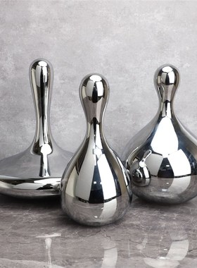 现代简约玻璃电镀银色滴水造型摆件样板间客厅电视柜软装饰品摆设