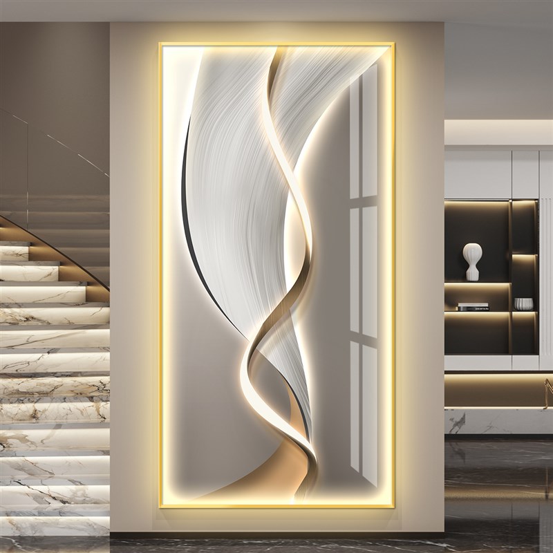 轻奢led带灯入户玄关装饰画走廊过道挂画壁画简约现代高级感抽象