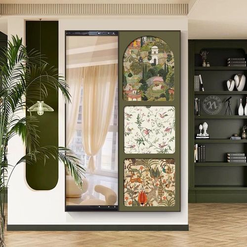 法式正对门玄关全身镜壁画中古风穿衣镜客厅装饰画推拉试衣镜挂画