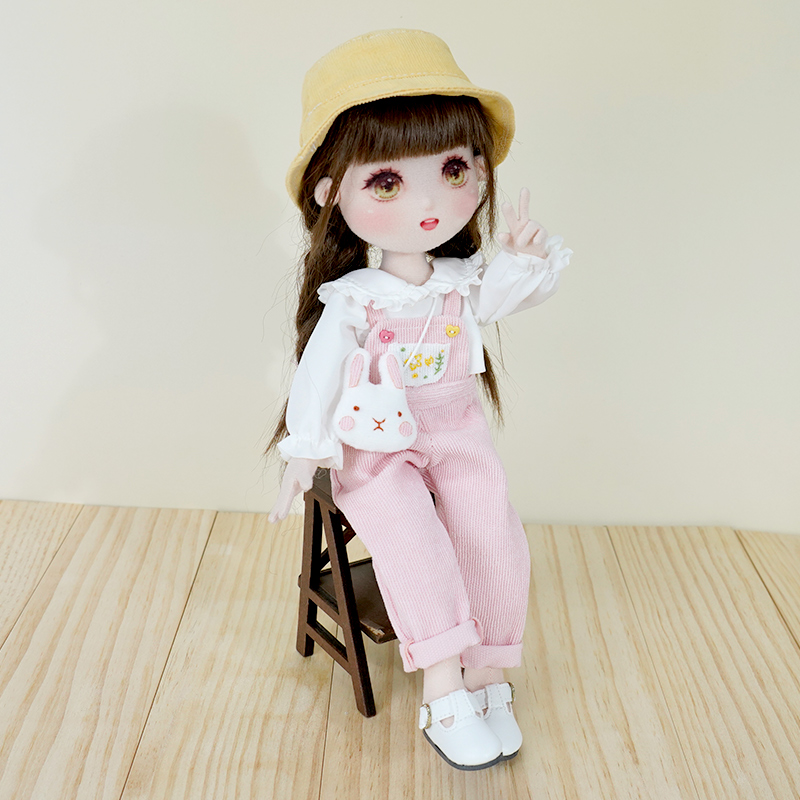 MEEMO米萌DIY手工布艺材料包娃娃衣服玩偶大六分木耳边衬衣背带裤