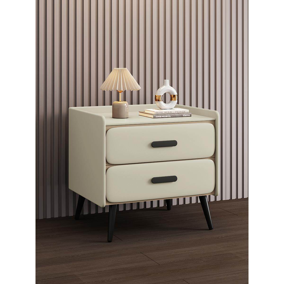 所有实木床头柜简单现代可访问豪华家庭经典猫画痕皮革卧室小床头