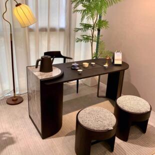 新中式阳台白蜡木茶桌椅组合现代简约轻奢岩板茶台湿泡茶桌小户型