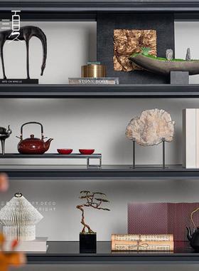 宋代美学新中式书柜书架装饰摆件茶室博古架展示柜样板间软装饰品