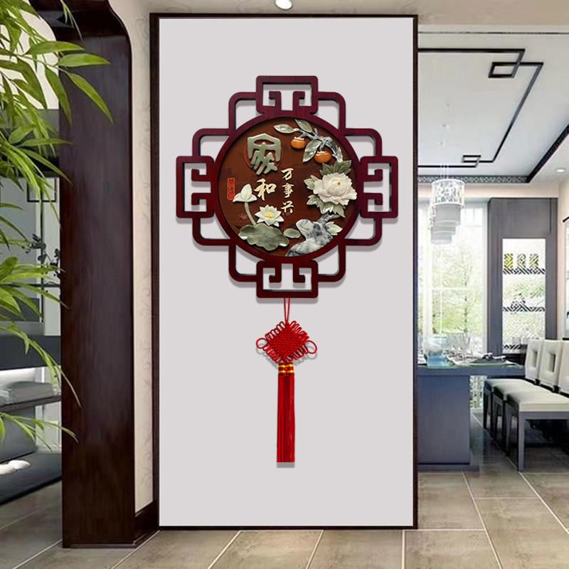 新中式入户玄关装饰画走廊过道挂画客厅沙发背景墙玉雕画饭厅墙面图片