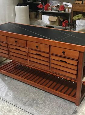 厨房岛餐桌开放式美国乡村覆古家实木操作台工作台餐具柜