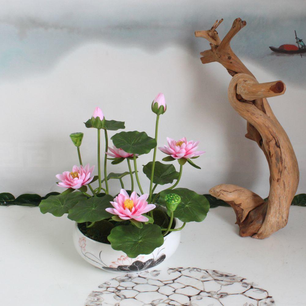 人造花莲花盆景装饰花客厅家居假花饰品桌花佛莲花佛花禅宗风格