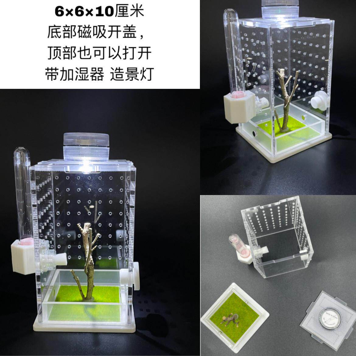 新款螳螂饲养盒跳蛛饲养盒蜘蛛昆虫压克力螽斯笼子鸣虫盒子竹蛉盒