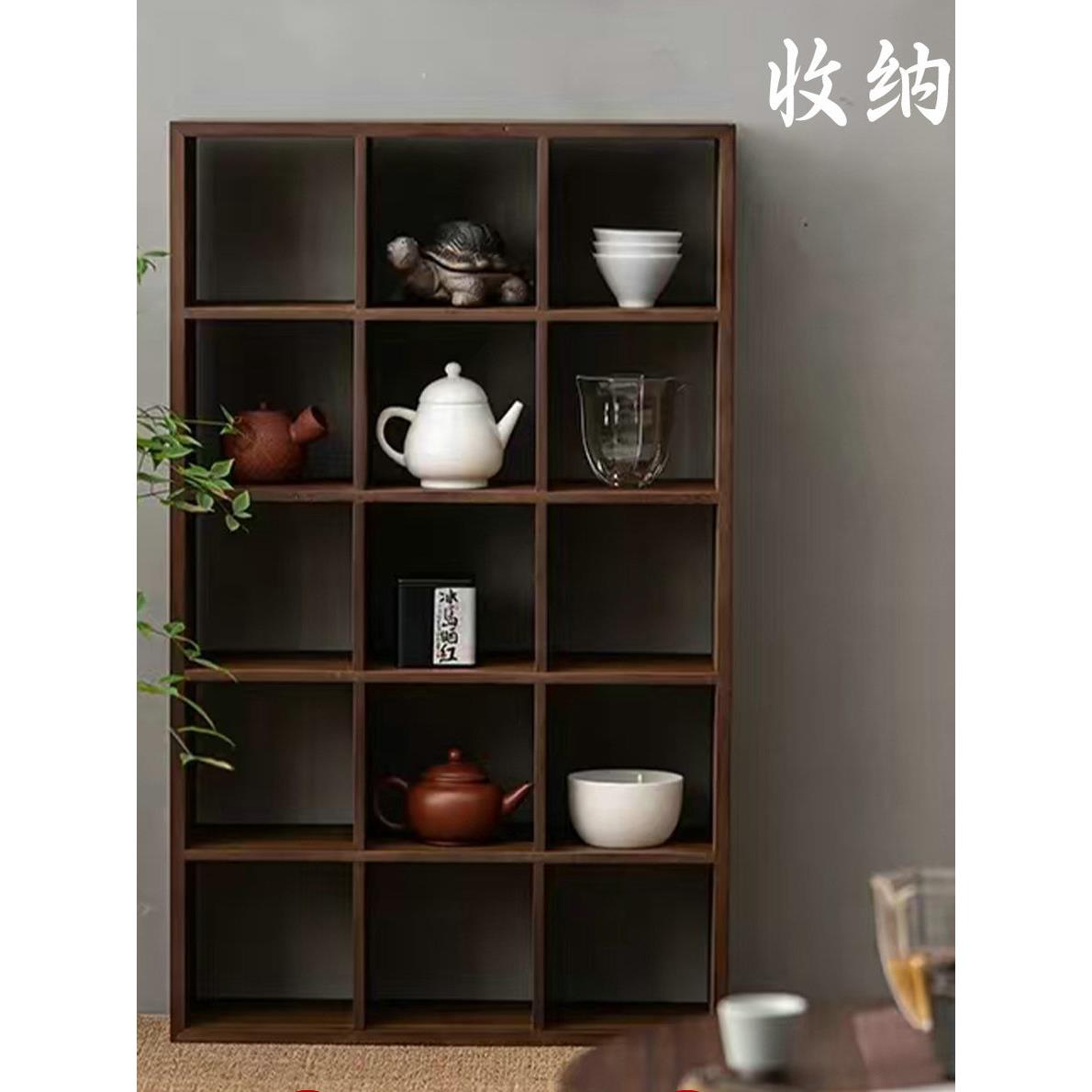 老榆木实木博古架收纳柜新中式多宝阁茶具茶玩置物架格子架展示架