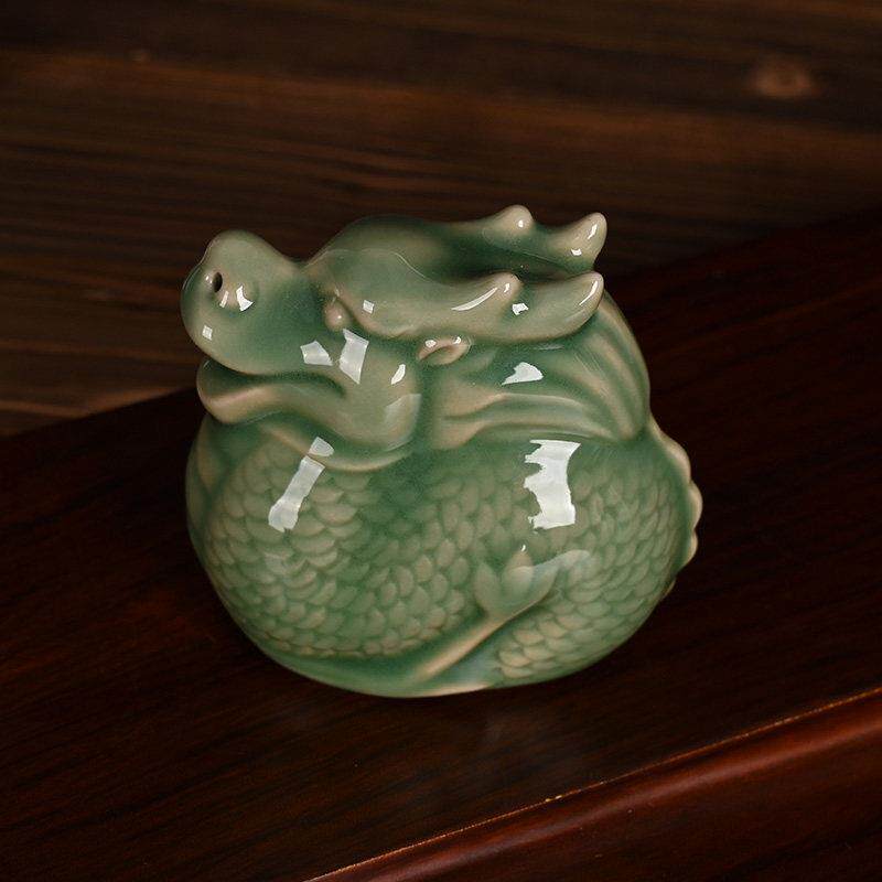 流转千年青瓷龙年茶宠小摆件创意陶瓷生肖装饰摆饰小礼品茶道配件