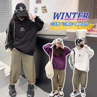女童加絨連c帽運(yùn)動衫秋冬款炸街中學(xué)生休閑加厚韓版外套校園風(fēng)寬