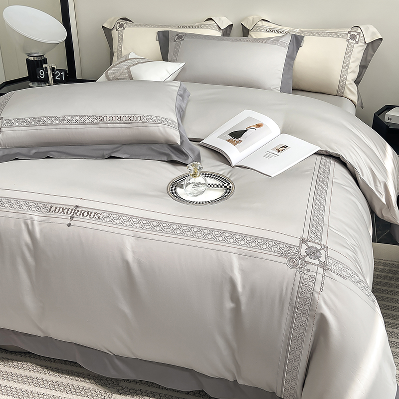 高奢酒店风200支长绒棉四件套纯棉刺绣被套床单全棉大气床上用品4
