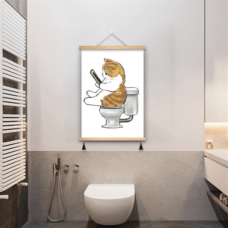 卫生间厕所现代简约装饰画创意猫咪免打孔浴室S挂画日式卧室壁画图片