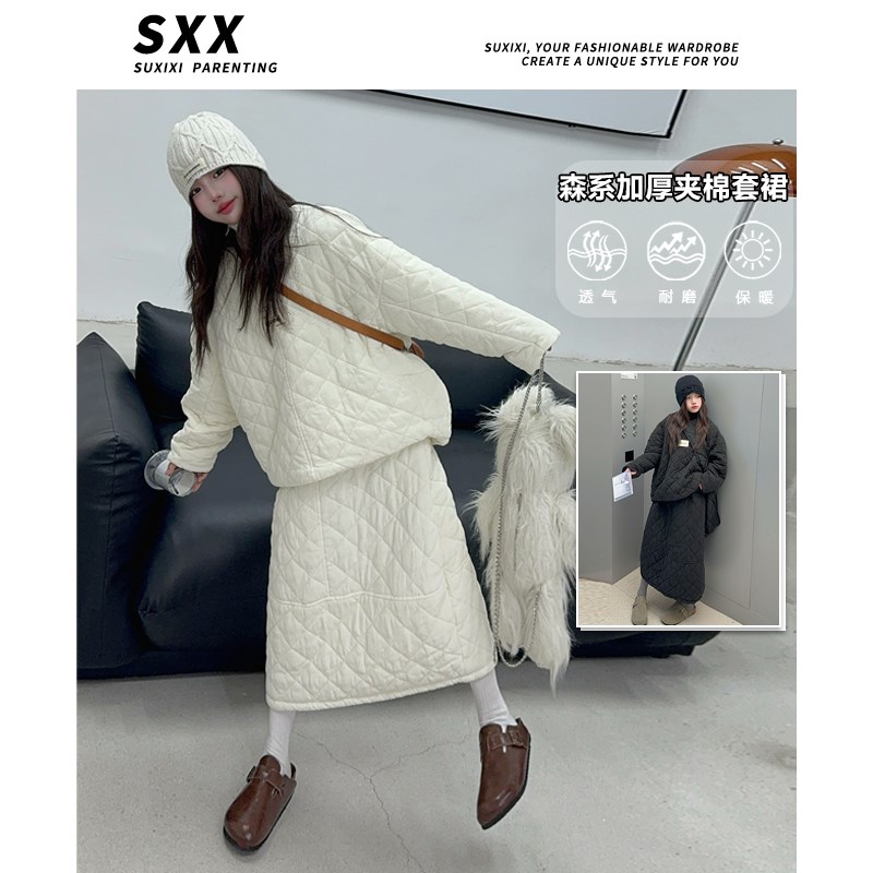 女童2024f新款秋冬款洋气大童棉服套装裙儿童冬装亲子韩系穿搭