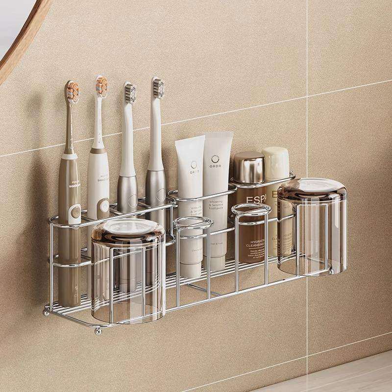 电动牙刷置物架壁挂式杯架免打孔漱口杯倒挂沥水架挂墙
