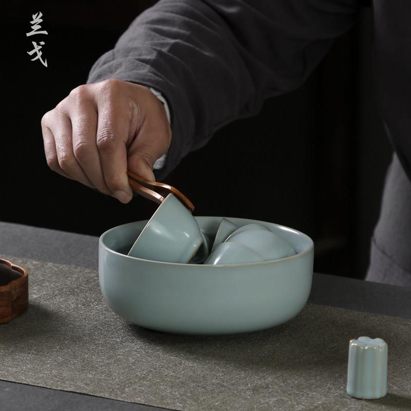 天青汝窑茶洗茶具套组零配件开片汝瓷大杯洗陶瓷茶道笔洗水盂茶杯