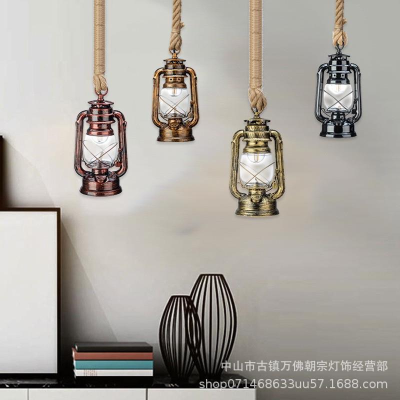 美式乡村复古麻绳煤油吊灯个性创意简约阳台过道灯具怀旧马灯吊灯