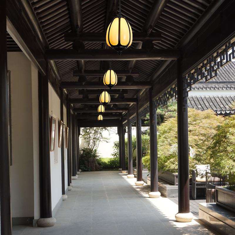新中式南瓜吊灯园林亭子凉亭游廊庭院走廊长廊别墅大门口吊灯