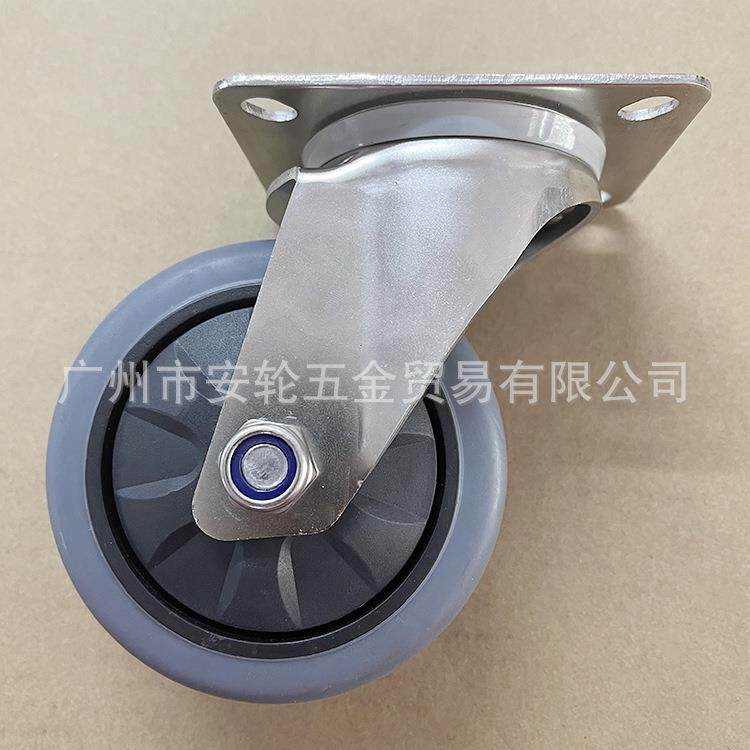 4寸TPR热塑性橡胶万向滑轮SUS-304不锈钢欧式中重型活动脚轮100mm
