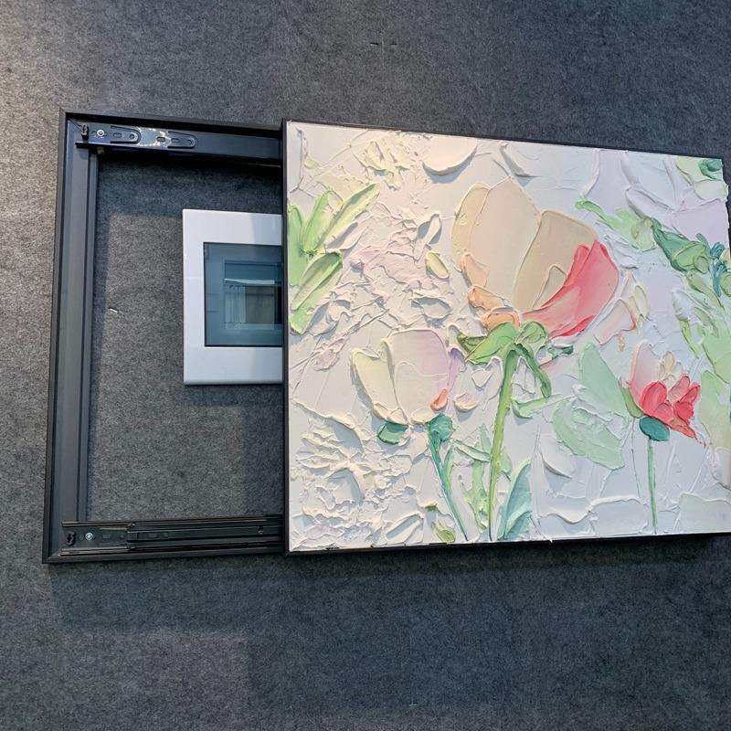 手绘电表箱装饰画配电箱肌理画简约北欧免打孔挂画电闸竖版装饰画
