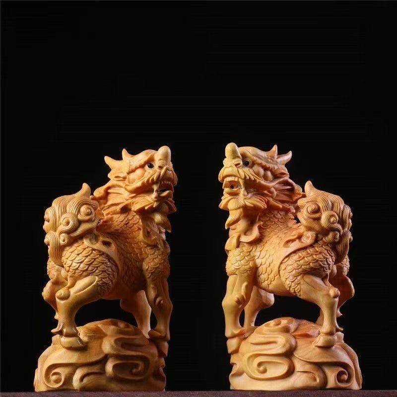 天然崖柏木雕刻霸气麒麟招财貔貅工艺品玄关摆件男士中式家居饰品