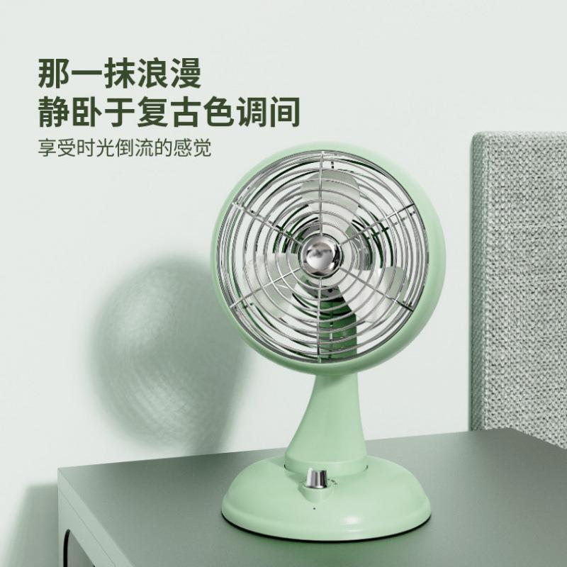 桌面空气循环家用宿舍轻音摇头桌面办公户外复古情怀旋转电风扇图片