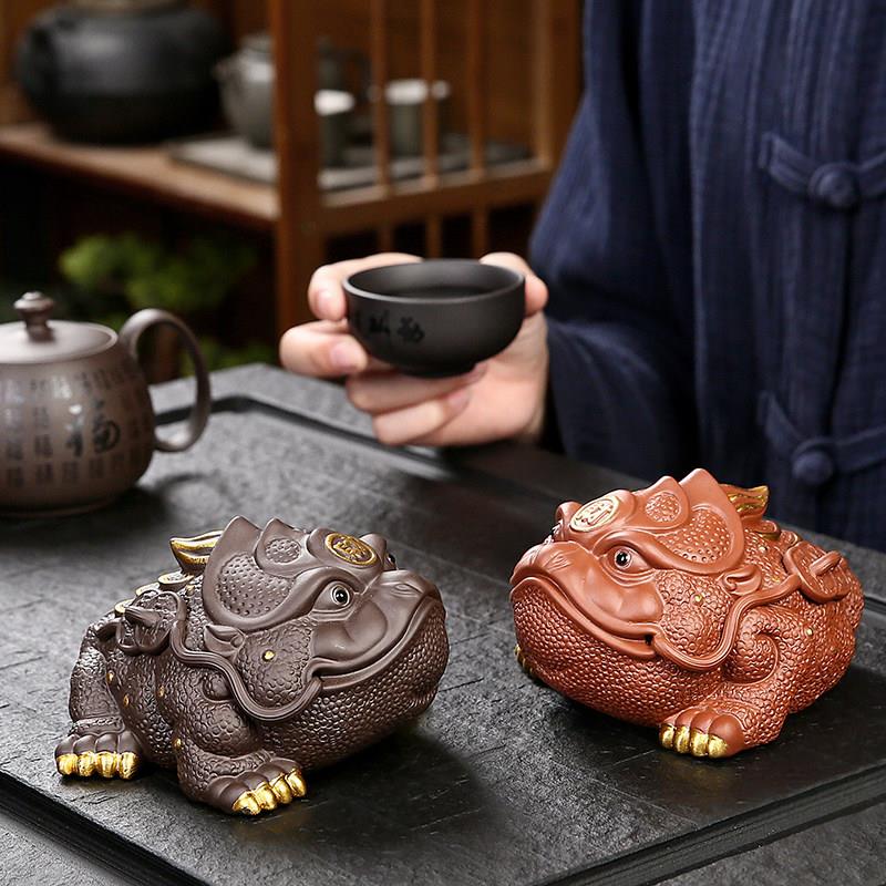 紫砂金蟾茶宠摆件精品可养三足蟾蜍茶虫宠物茶玩茶桌茶台茶具配件