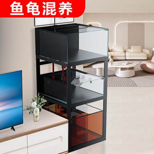 两栖缸双层底滤鱼缸2025新款客厅生态玻璃缸底柜家用小型超白底座
