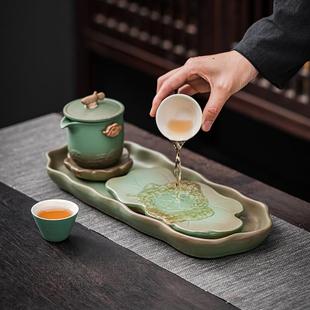功夫茶 茶盘家用新款 小型干泡台日式 茶台复古茶具套装 排水储存式