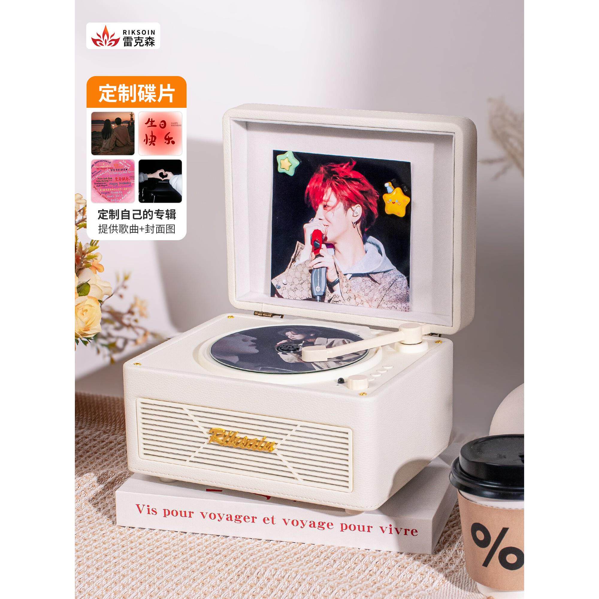 雷克森ML630CD机蓝牙音响播放器收音皮革覆古光盘留声唱片机礼物