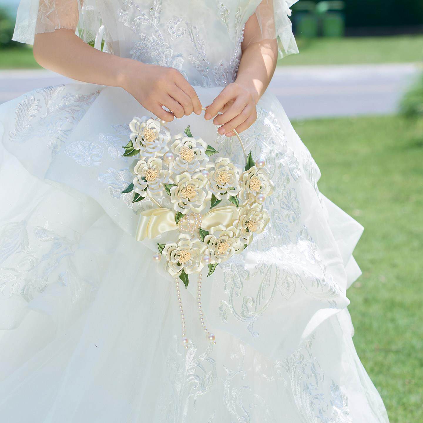 非遗手工缠花团扇diy材料包新娘结婚高级手捧花新婚礼物拍照道具