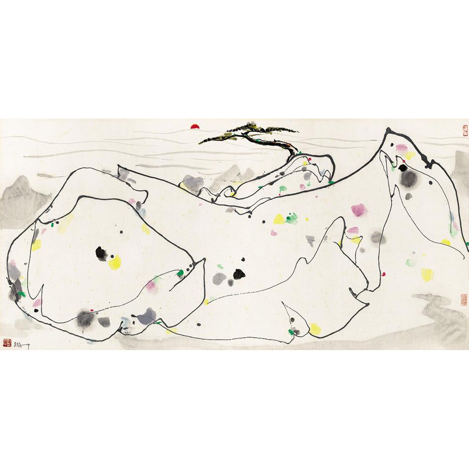 吴冠中黄山日出水墨写意艺术微喷高清覆制画中式装饰画当代名画