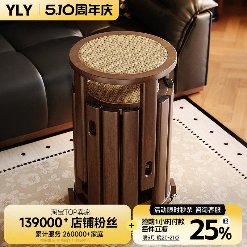 实木凳子家用可叠放客人备用凳餐桌藤编凳梳妆凳结实耐用叠叠圆凳