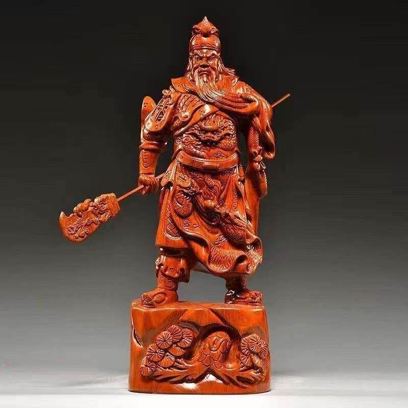 花梨木关公武财神木雕摆件手工雕刻传统工艺品家居装饰