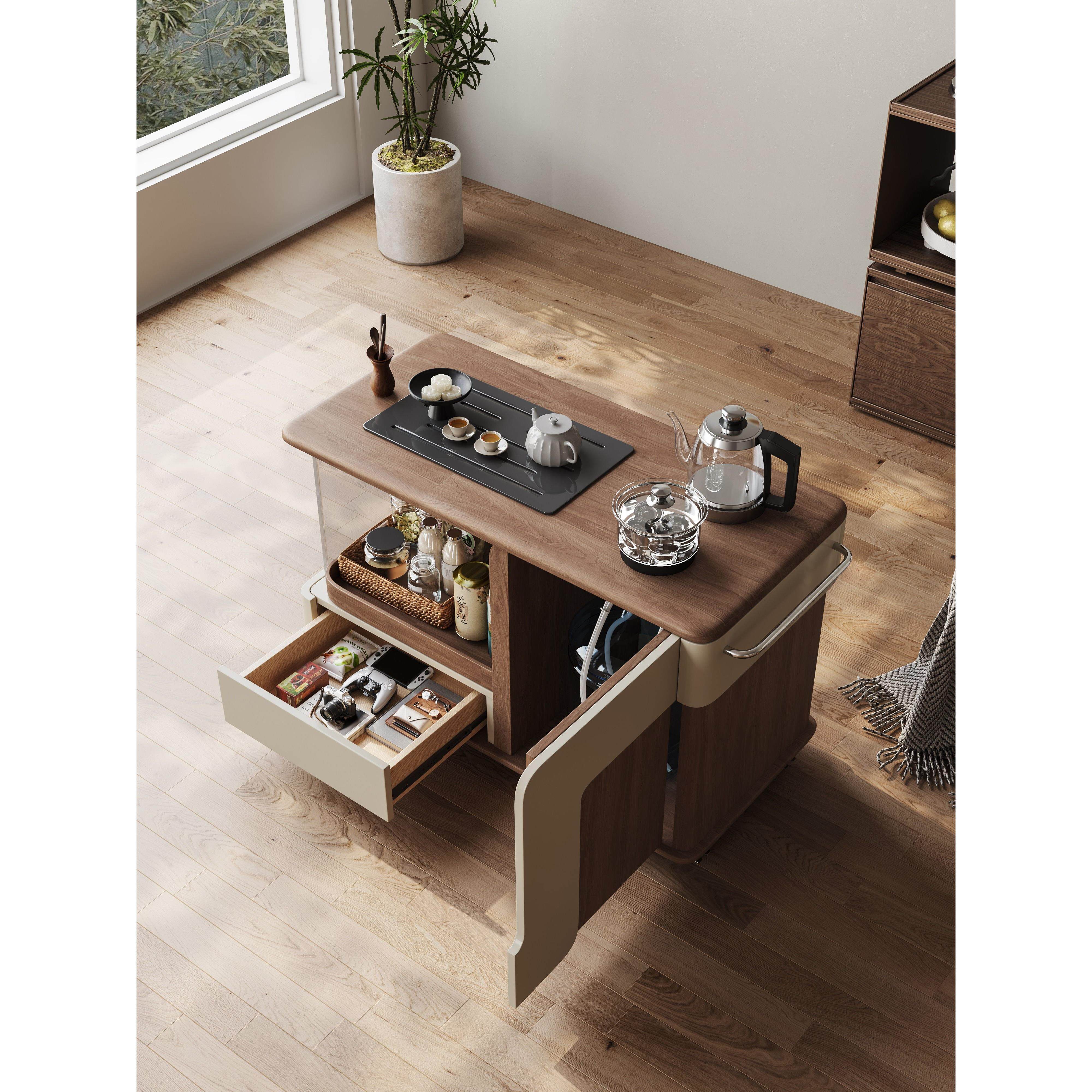 实木茶几客厅家用中古茶桌烧水壶一体嵌入式可移动沙发边柜茶水柜