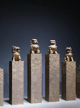 新中式彷石雕狮子拴马柱开 业送礼客厅玄关麒麟貔貅艺术品装饰摆