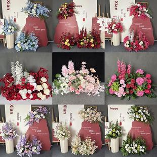 新款森系婚礼彷真地排花千代兰高端婚庆装饰背景花艺商城橱窗美陈