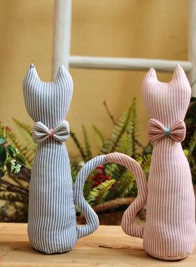 可爱的夫妇织物弓猫装饰卡通卧室动物娃娃家居配件礼品装饰品