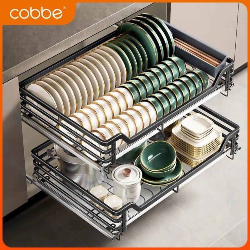 卡贝拉篮厨房整体橱柜碗篮304不锈钢双层抽屉式收纳碗碟架柜?具车