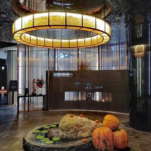 酒店会所大厅玄关餐厅包厢圆形吊灯中国风酒楼饭店宴会厅不锈钢灯