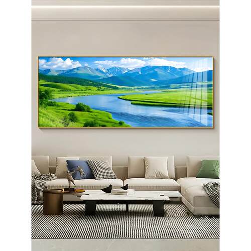 2025新款现代简约客厅装饰画流水生财沙发背景墙挂画高级感山水画