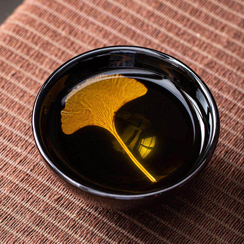 天目釉茶盏手工木叶建盏主人杯天目黑品茗杯普洱茶碗功夫单杯银杏