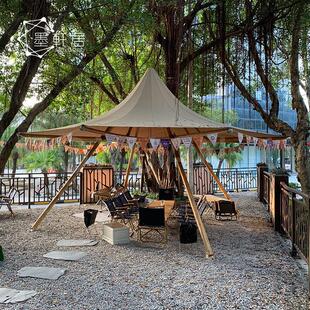 8/16人户外露营tipi野奢帐篷尖顶木支架营地篷房酒店公园快速搭建