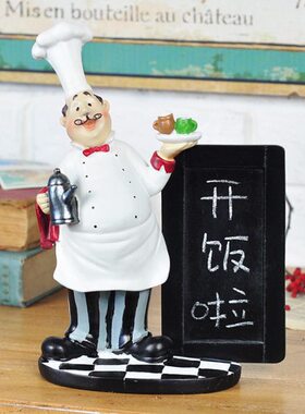 时尚创意人物模型树脂工艺品小摆件厨师留言板饮食店铺酒店装饰品