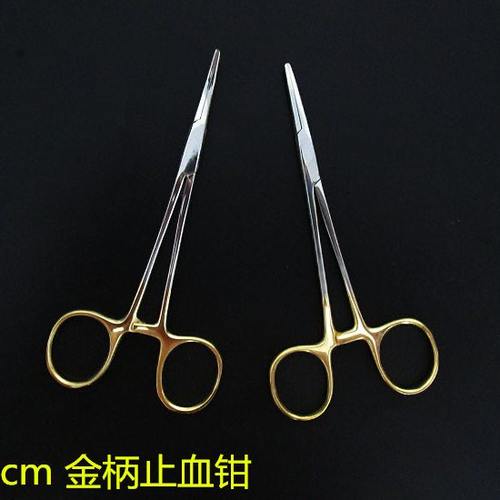 包邮 不锈钢金柄止血钳 血管钳12.5cm蚊式止血钳手术钳子直头弯头