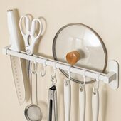 厨房免打孔挂杆挂钩壁挂式 太空铝置物架墙上收纳锅铲勺子排钩挂架