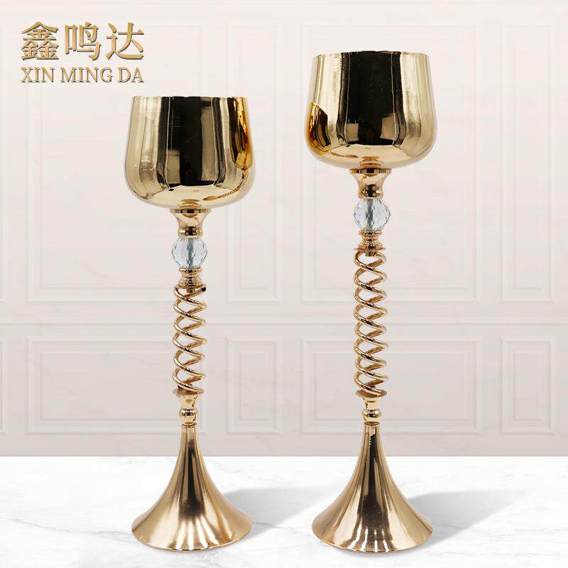 新婚庆道具欧式铁艺花器婚礼主桌装饰插花器电镀金色桌花摆件花瓶