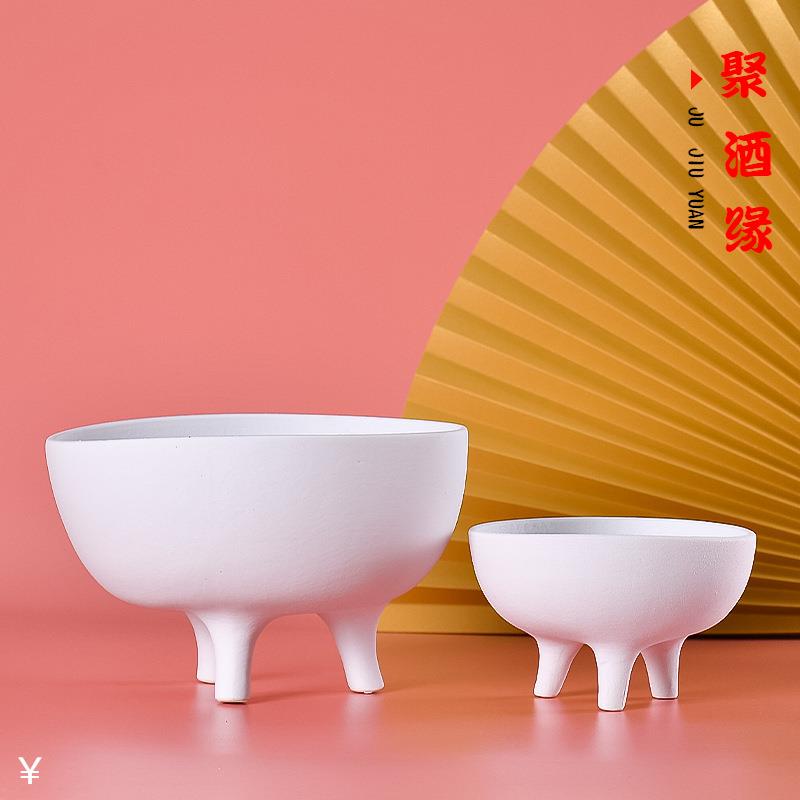新中式白色陶瓷三足鼎摆件家居书房画缸样板间售楼处软装饰