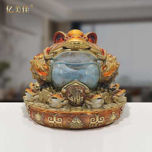 亿美佳0449纳财金蟾摆件招财茶台摆件办公室中式全铜摆件