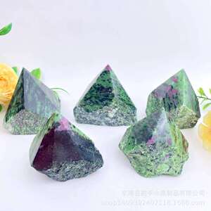 天然晶体红绿宝切面六棱柱 原石切割打磨金字塔 家居办公消磁装饰